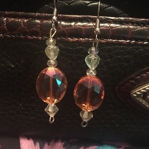 🆕Coral & white Swarovski crystal earrings heart